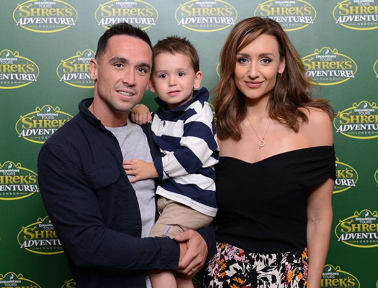 Catherine Tyldesley with her husband, Tom Pitfield and their son