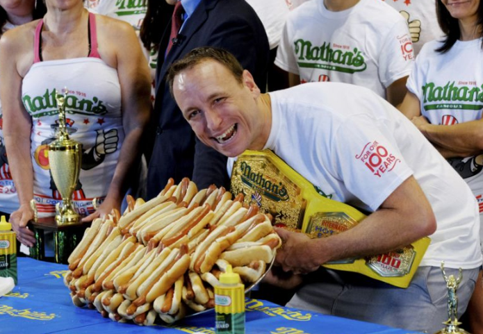 Joey Chestnut in hot dog eating contest 