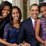 Sasha Obama with her father, mother and sister