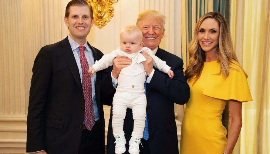 Lara Trump with her husband, Eric Trump, Donald Trump and their second child