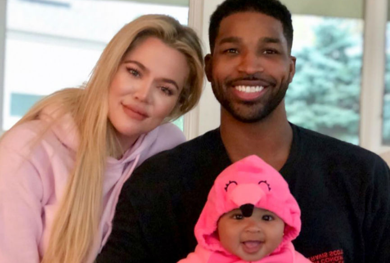 Khloe Kardashian with her husband, Tristan Thompson and their child