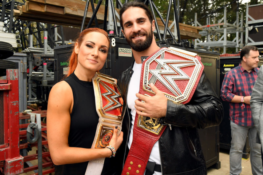 Becky Lynch with her fiancee Colby Lopez (Seth Rollins) .