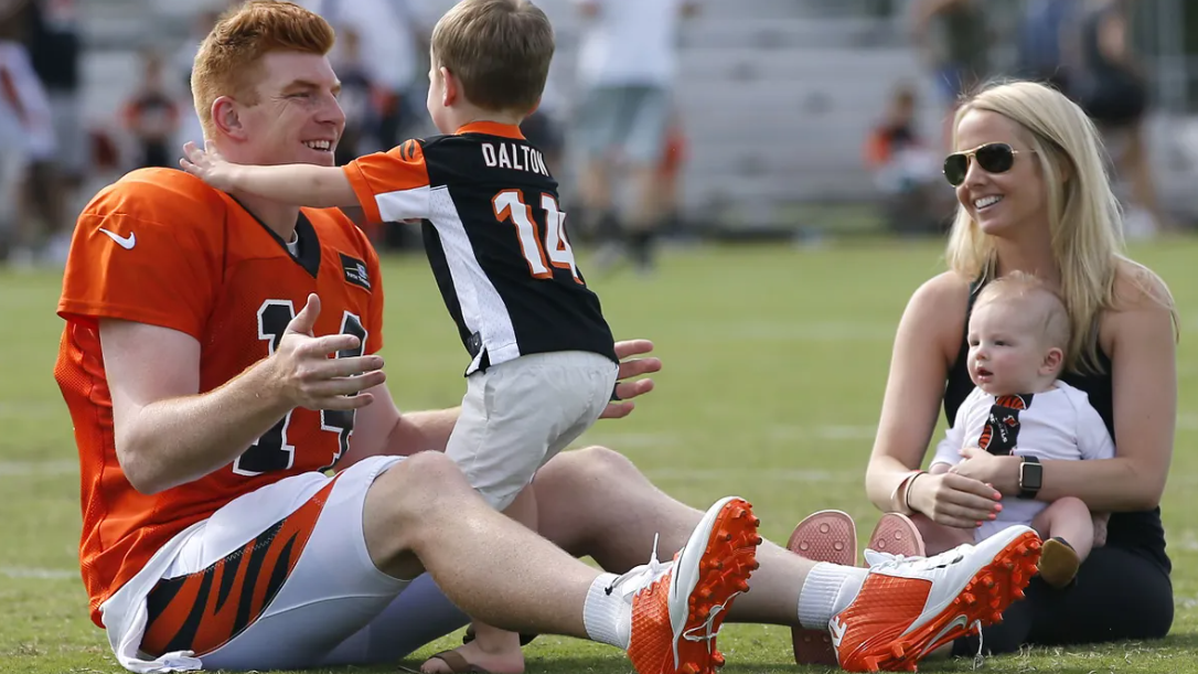 Andy Dalton with his wife and childrens