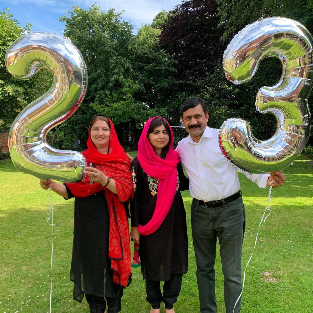 Malala Yousafzai celebrating her 23rd birthday with her parents