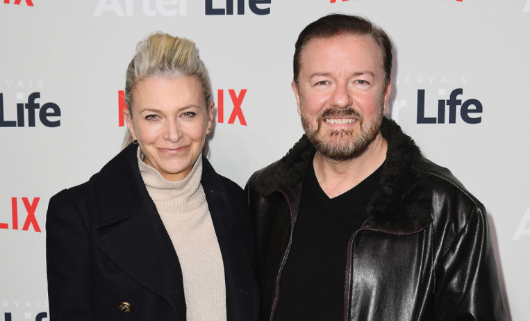 Ricky Gervais with his girlfriend, Jane Fallon