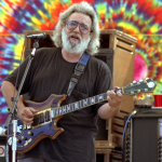 Jerry Garcia performing at the Eel River in Garberville, California on August 10, 1991