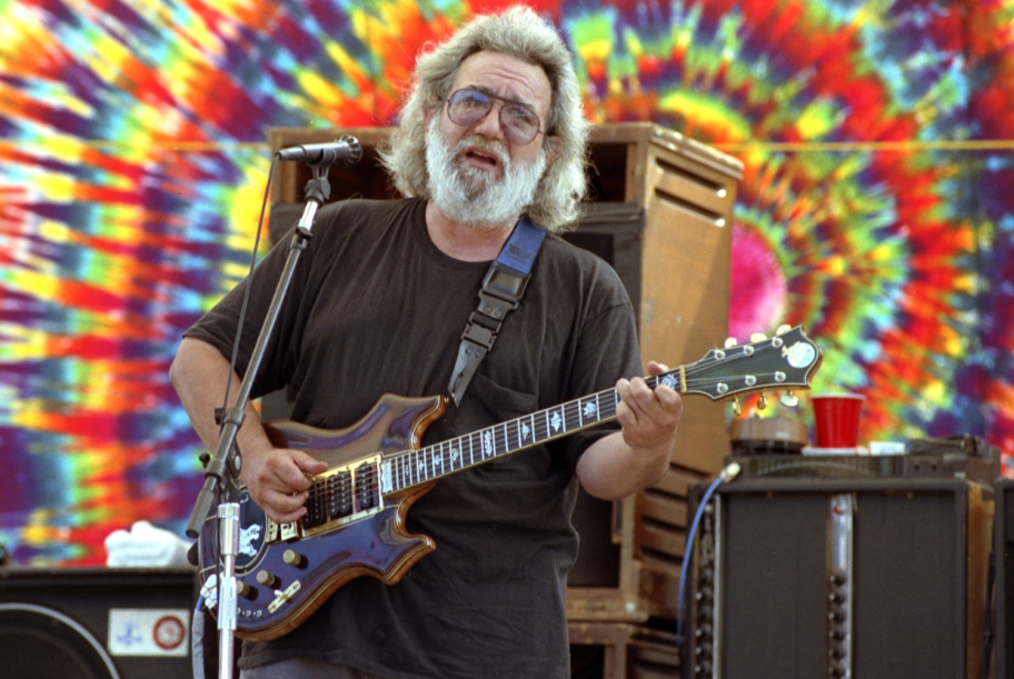 Jerry Garcia performing at the Eel River in Garberville, California on August 10, 1991