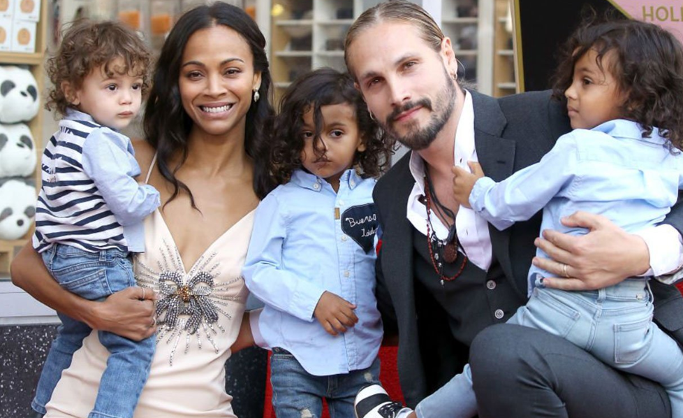 Zoe Saldana, husband Marco Perego-Saldana and their children, Bowie, Cy, and Ezio