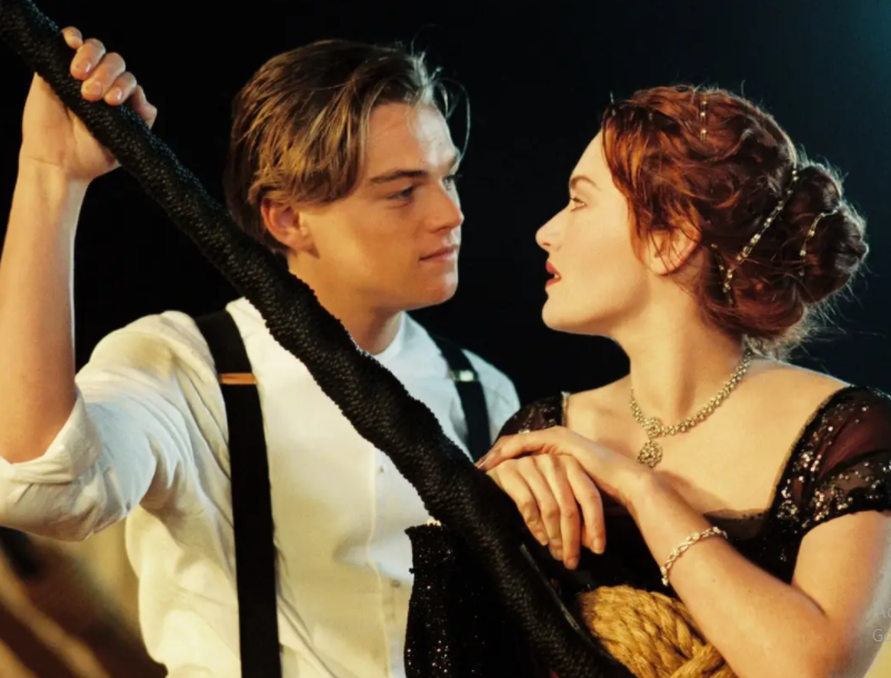 Kate Winslet with Leonardo DiCaprio in the movie Titanic