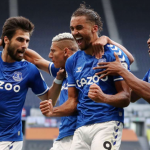 Dominic Calvert-Lewin celebrating with his teammates after his goal against Tottenham