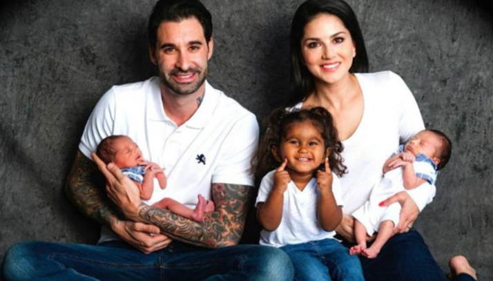 Daniel Weber with his wife, Sunny Leone and their childrens