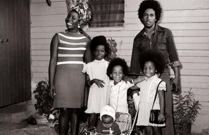 Rita Marley and her husband, Bob Marley with their kids