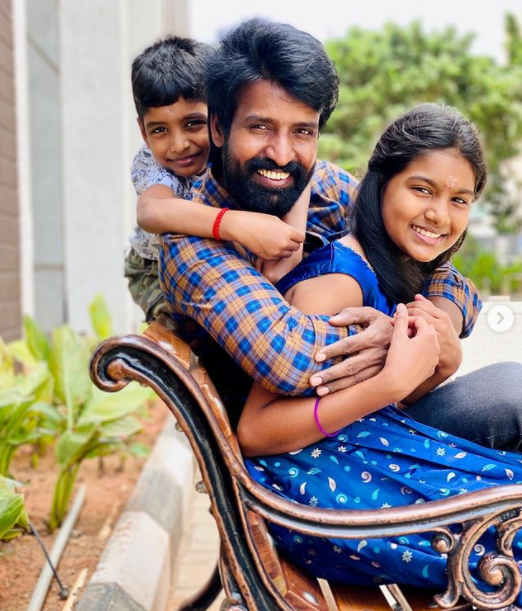 Soori with his daughter, Vennila Soori and son Sarvan Soori