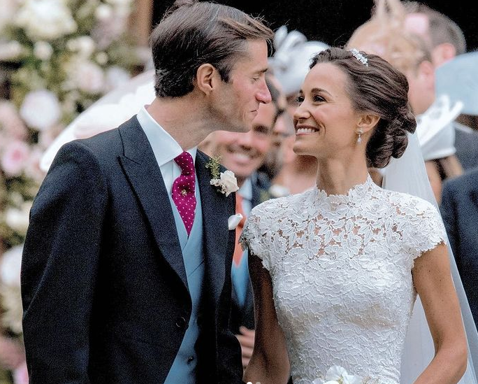 James and Pippa Matthews outside St Mark’s Church on the Englefield Estate in Berkshire following their wedding