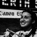 Hayley Lewis with her gold medal at the Swimming World Championship in 1991